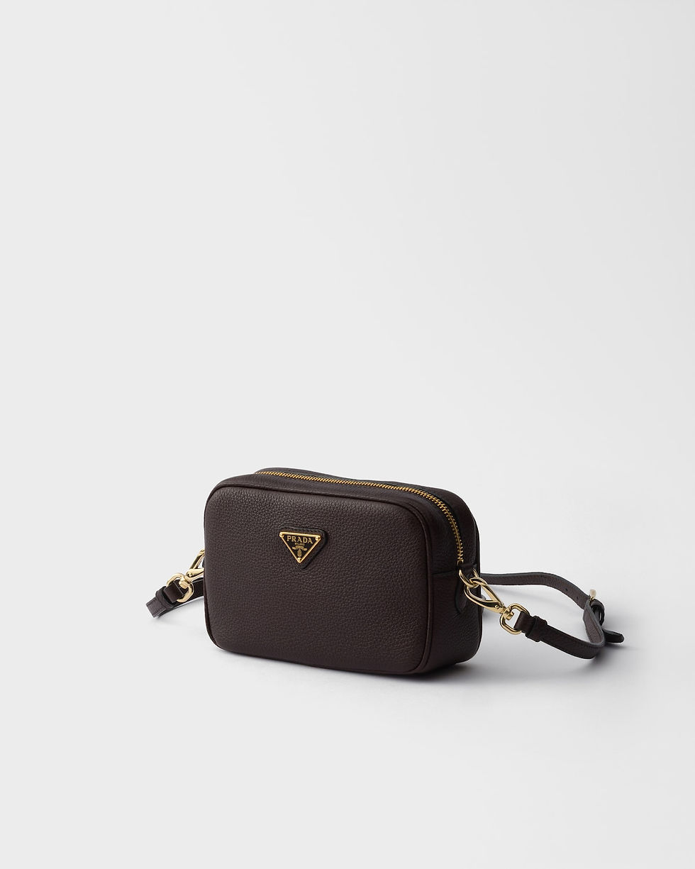 Prada zip mini bag with triangle logo in brown calfskin – view 2