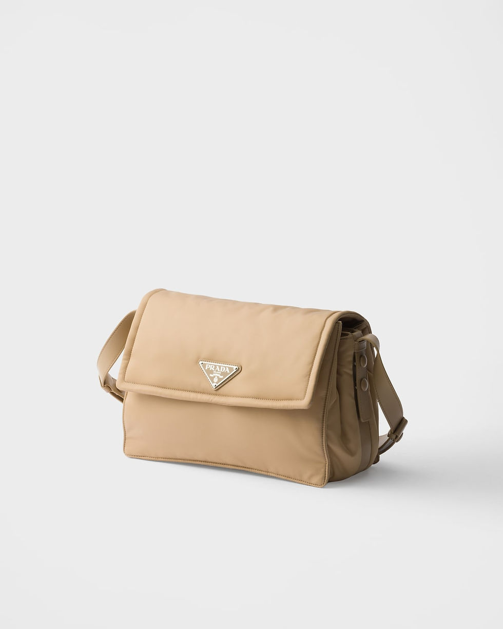 Prada Traveller medium shoulder bag in camel brown padded Re-Nylon – view 2