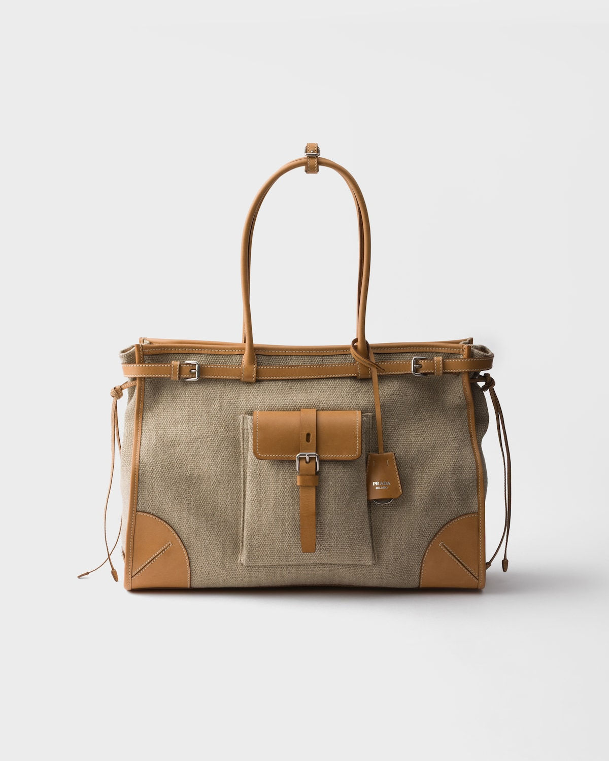 Prada Bonnie tote bag in rope/natural printed linen and leather – front view
