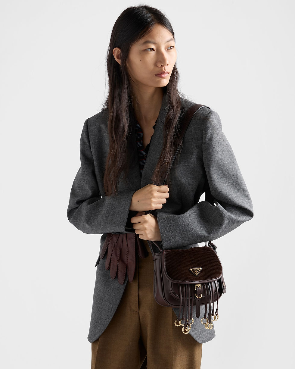Thumbnail: Prada Corsaire mini shoulder bag in ebony corduroy and leather – view 8