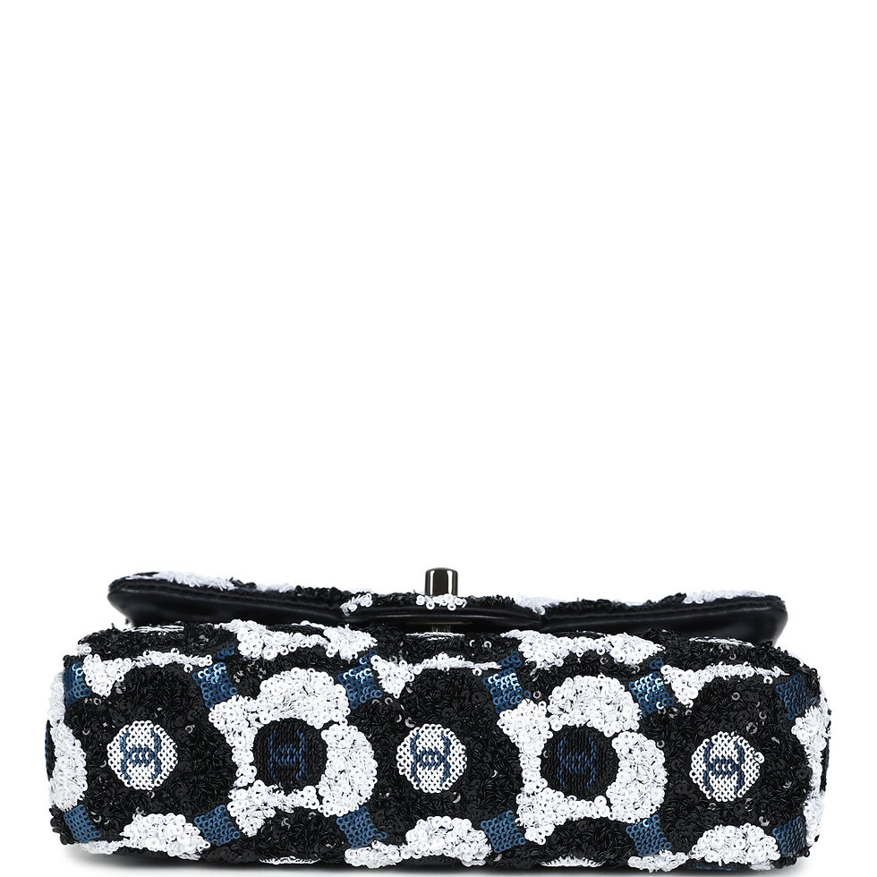 Thumbnail: Base of the floral sequin bag showing the pattern continuing along the bottom panel
