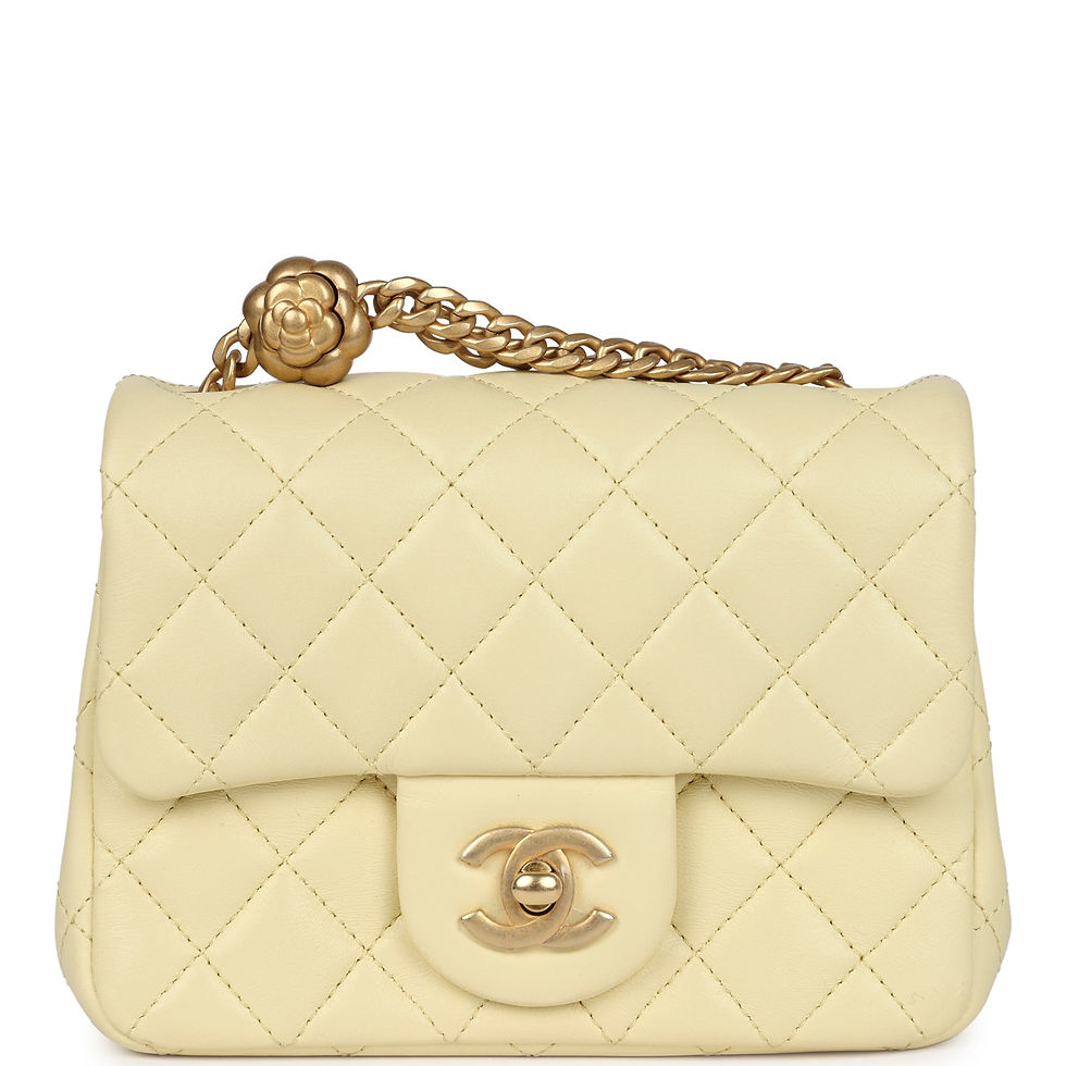 Chanel Mini Camellia Crush Square Flap Bag in pale yellow lambskin, front view