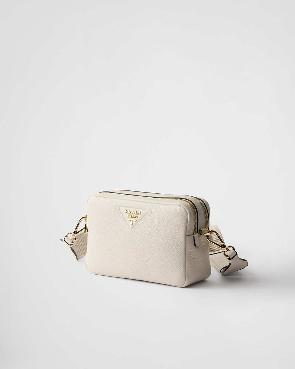 Prada small shoulder bag in white calfskin with woven tape strap – view 2