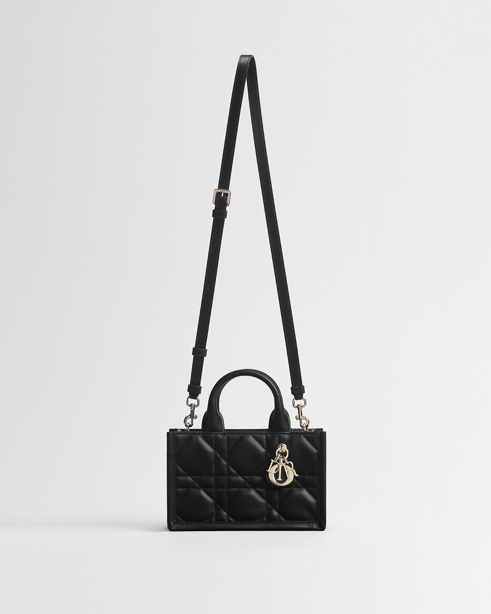 Dior Mini Book Tote in black Macrocannage calfskin – view 2