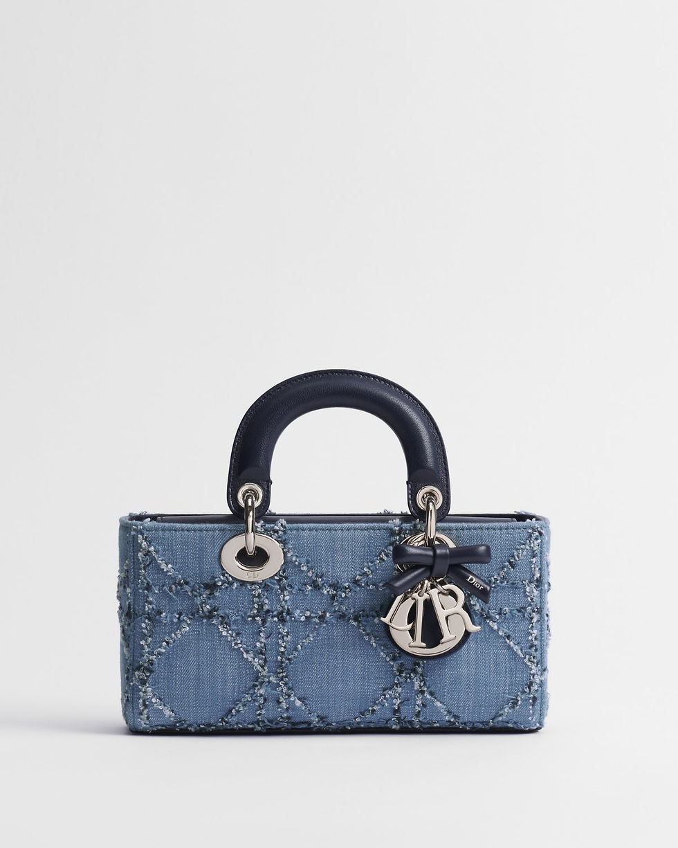 Dior Small Lady D-Joy bag in blue Cannage cotton bouclé – front view