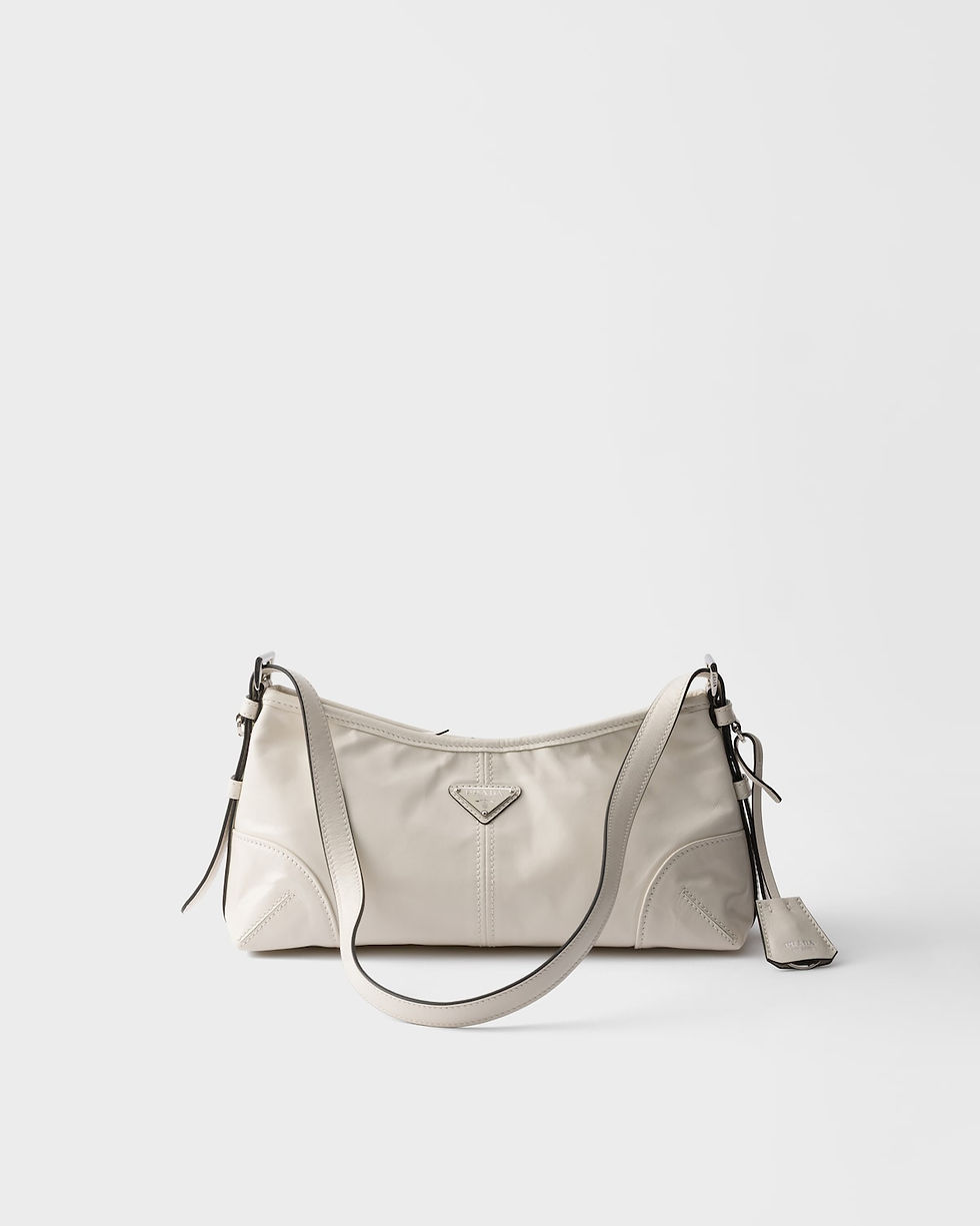 Prada Aimée medium shoulder bag in white shiny leather – front view