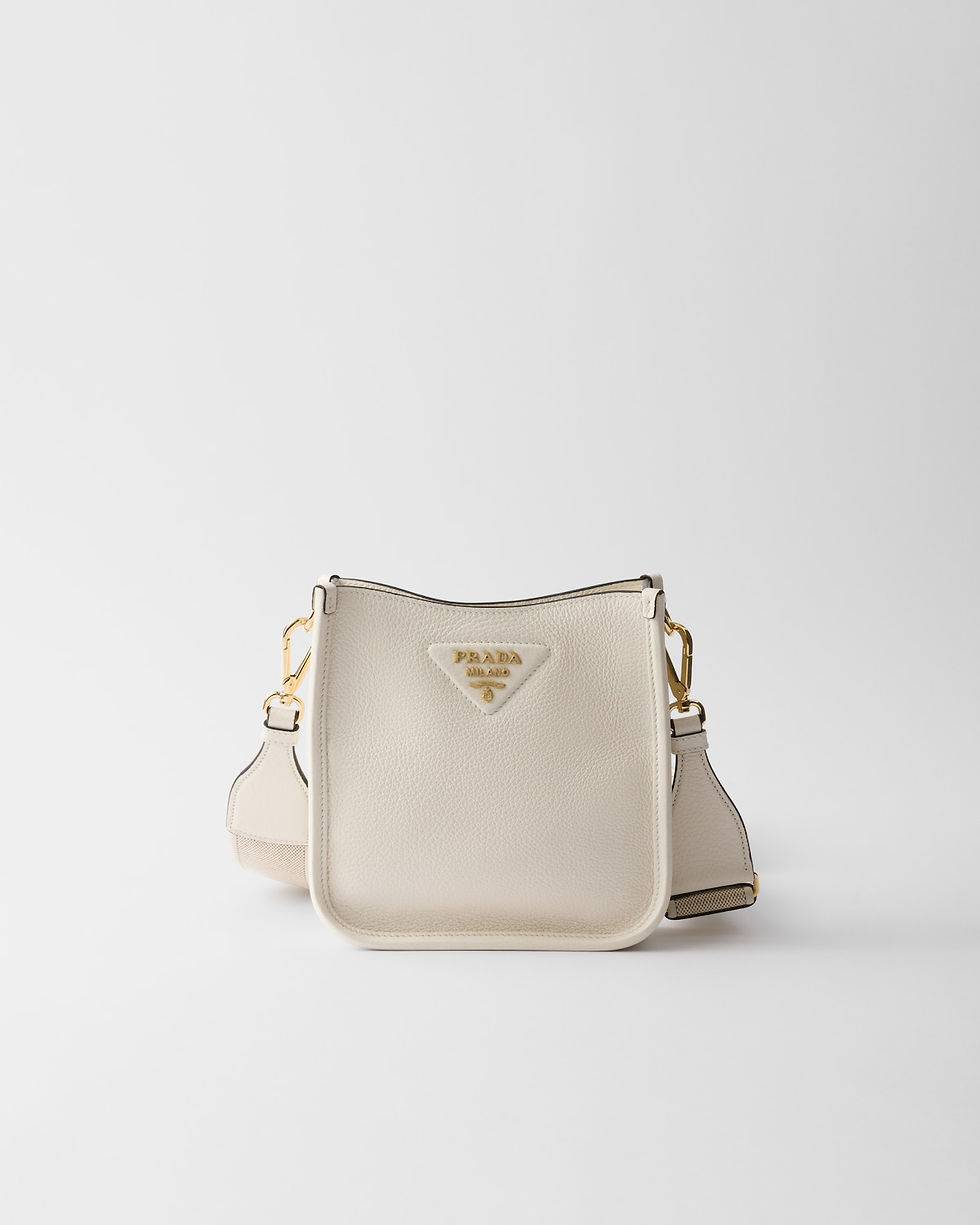 Prada mini flap shoulder bag in white calfskin – front view