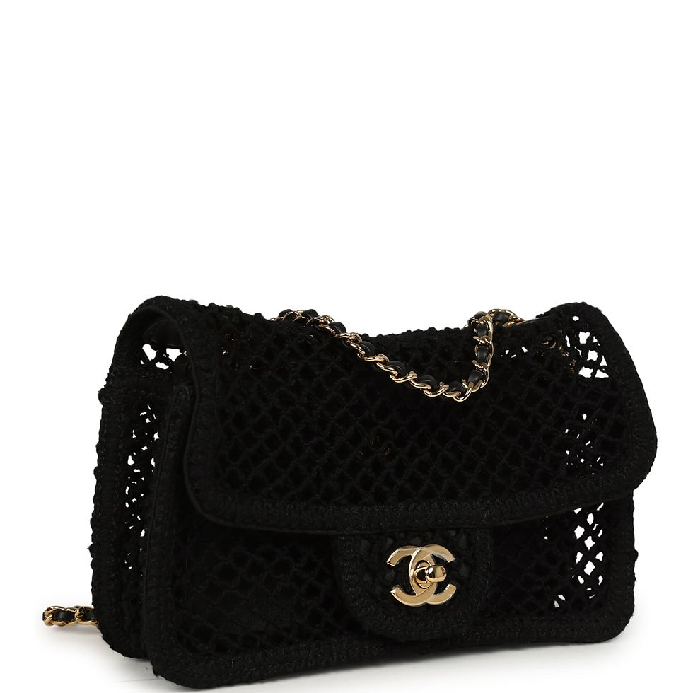 Three-quarter front view showing the open diamond lattice weave over the black leather structure