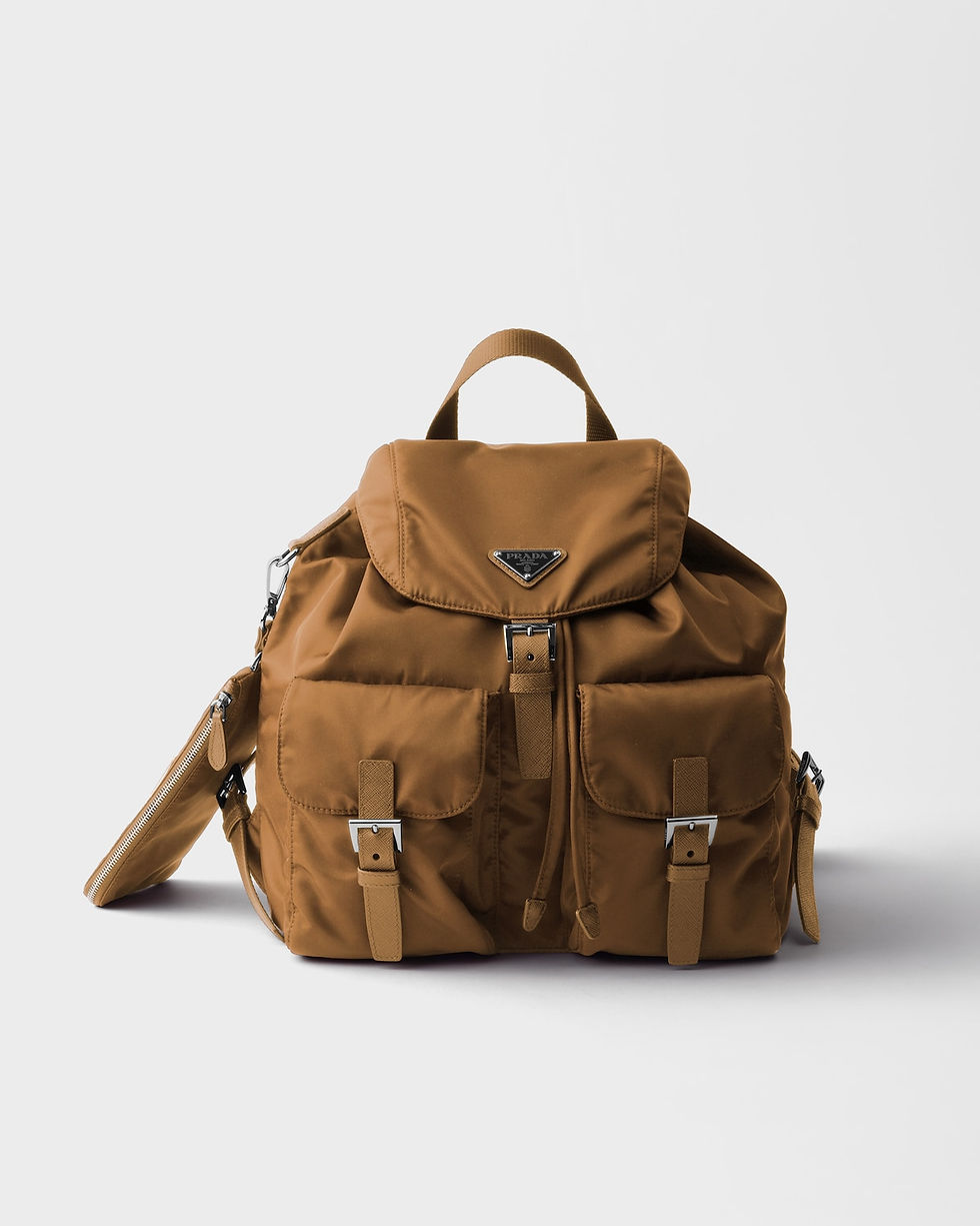 Prada medium backpack with pouch in brandy Re-Nylon – front view