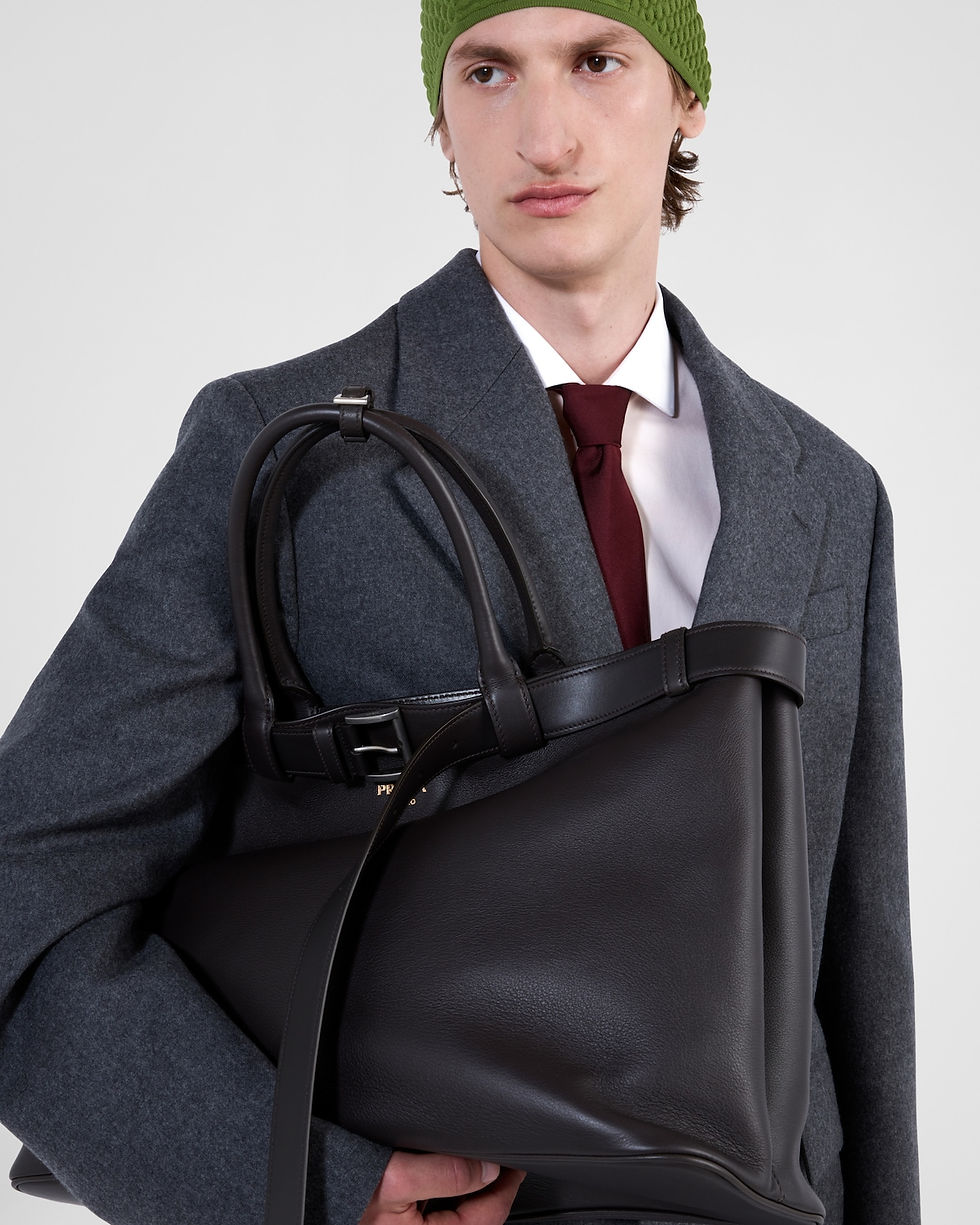 Prada Buckle bag with belt in dark brown calfskin – on model