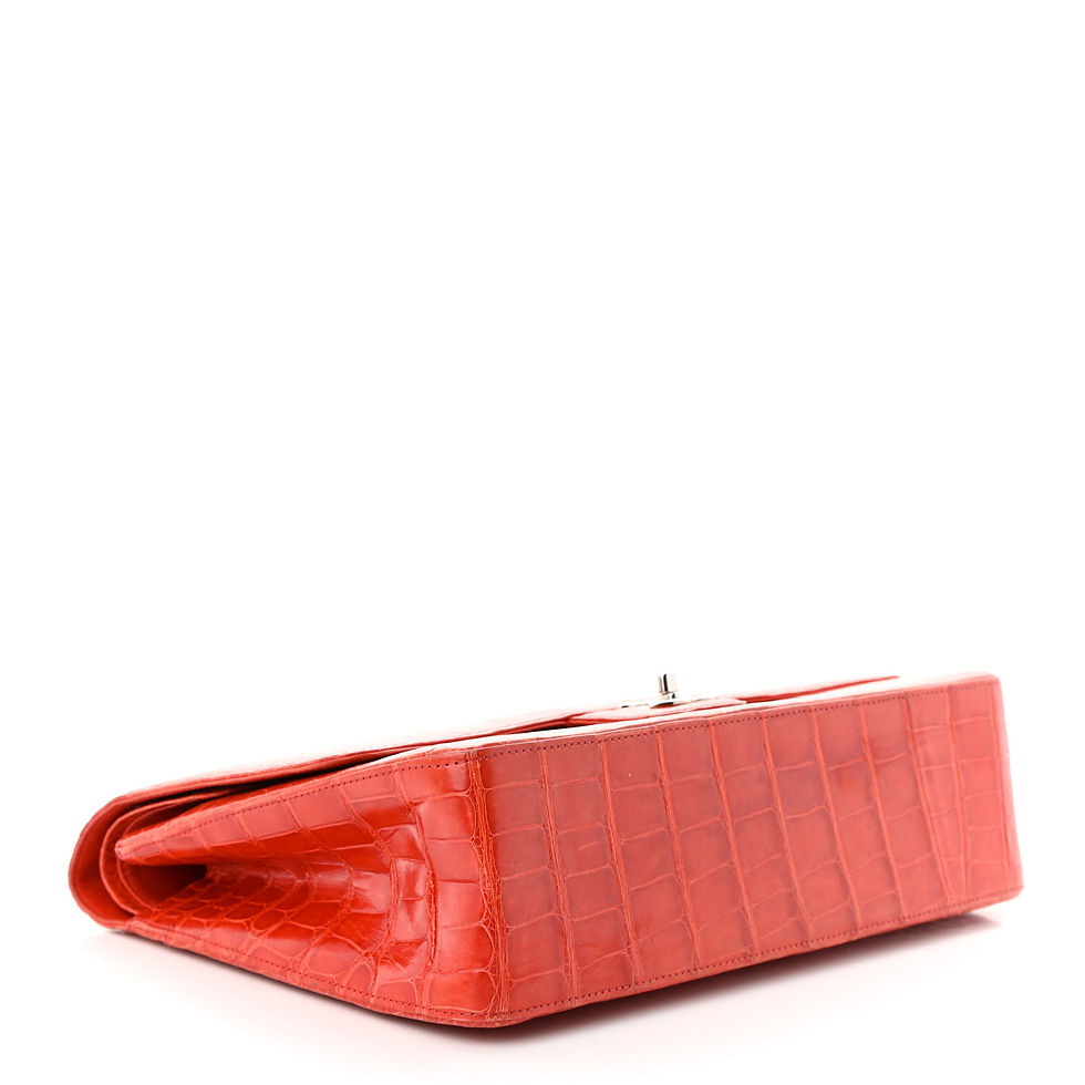 Thumbnail: Chanel Maxi Flap, lying flat showing quilted alligator