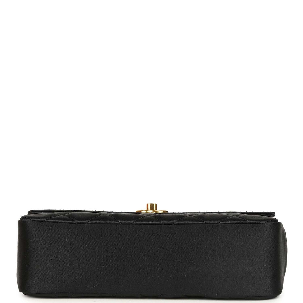 Thumbnail: Base view of the satin flap bag showing its structured rectangular silhouette
