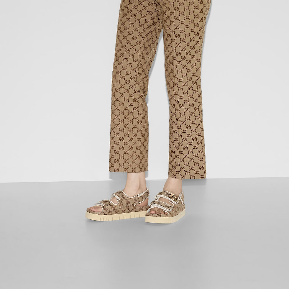 Thumbnail: Gucci Women's sandal with Double G - beige and dark brown GG canvas