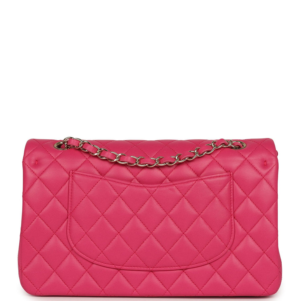 Thumbnail: Back view of the bag showing the quilted slip pocket in fuchsia pink lambskin