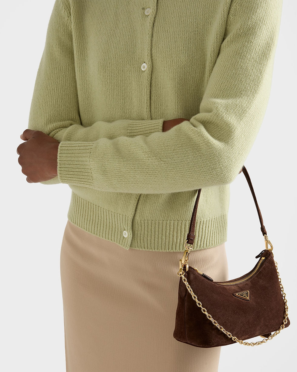 Thumbnail: Prada mini shoulder bag in dark brown suede – view 8
