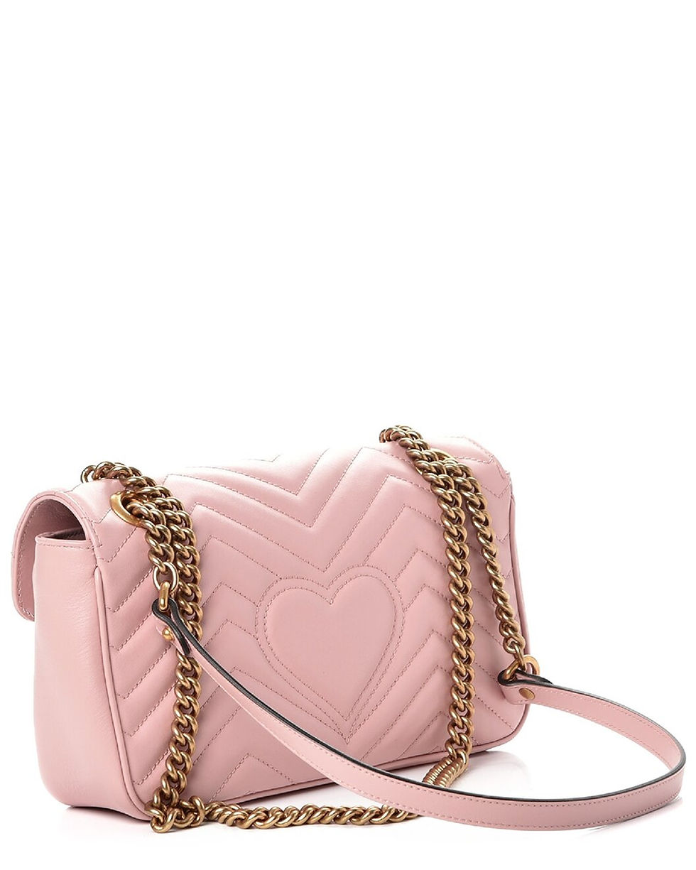 Thumbnail: Gucci GG Marmont pink flap bag, angled view with chain strap