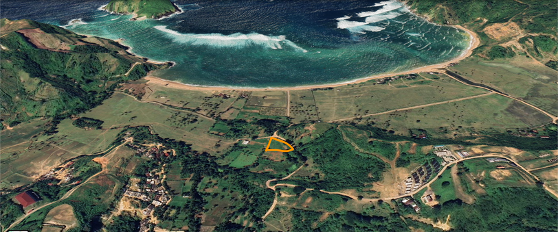 Aerial satellite view showing 1829m2 flat land for sale in Are Guling Lombok near Somewhere resort.
