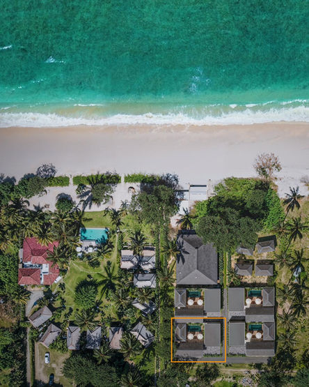 Aerial map view showing proximity of Serangan villa to the beach and Boni Beach Restaurant.