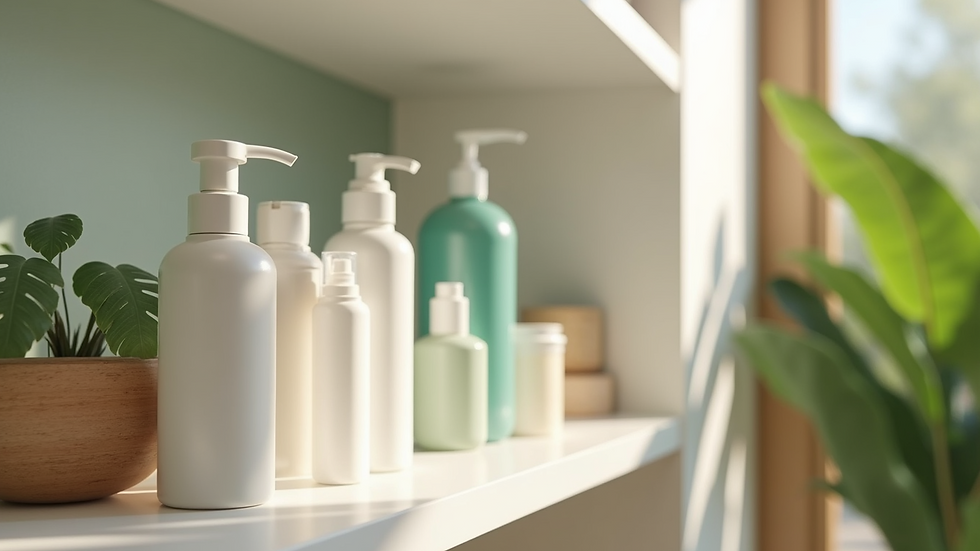 Close-up view of eco-friendly cleaning products arranged on a shelf