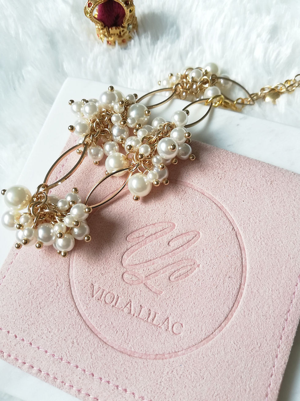 14K Gold Plated Flower Pearl Chain Bracelet with Heart Charm