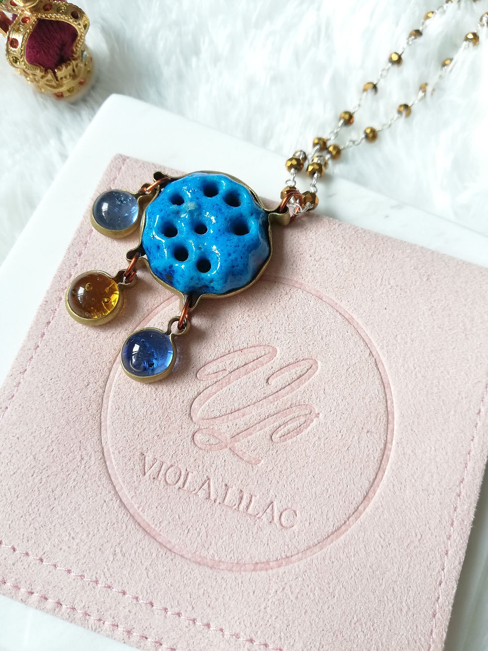 Golden Pyrite Rosary Chain Necklace, Vintage Artisan Turquoise Citrine Pendant