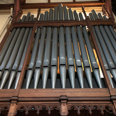 The north-facing facade includes the basses from the two Great Open Diapasons. These pipes will be preciselycopied and new pipes made for St Mildreds, leaving the facade at the URC in place.