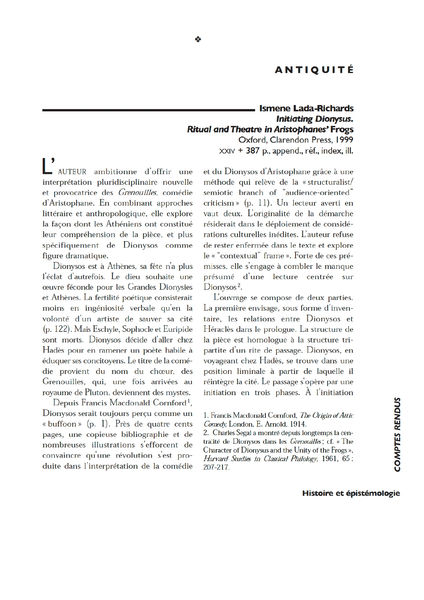 (7) Compte-rendu pour l'Homme à transformer en JPEG pour le site, I. Lada-Richards, Initiating Dionysus. Ritual and Theatre in Aristophanes'Frogs, L'Homme, 158 - 159 : 2001, page-0001.jpg
