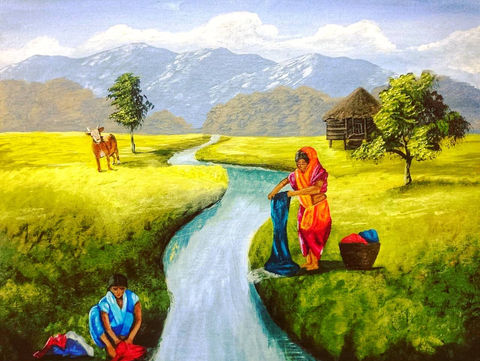 River acrylic painting