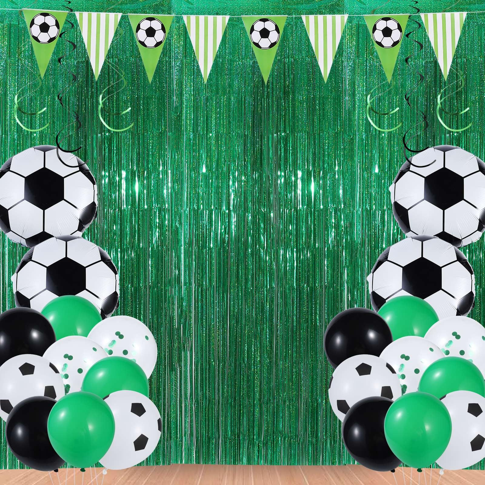 55 piezas de decoraciones para fiestas de fútbol, serpentinas, globos.