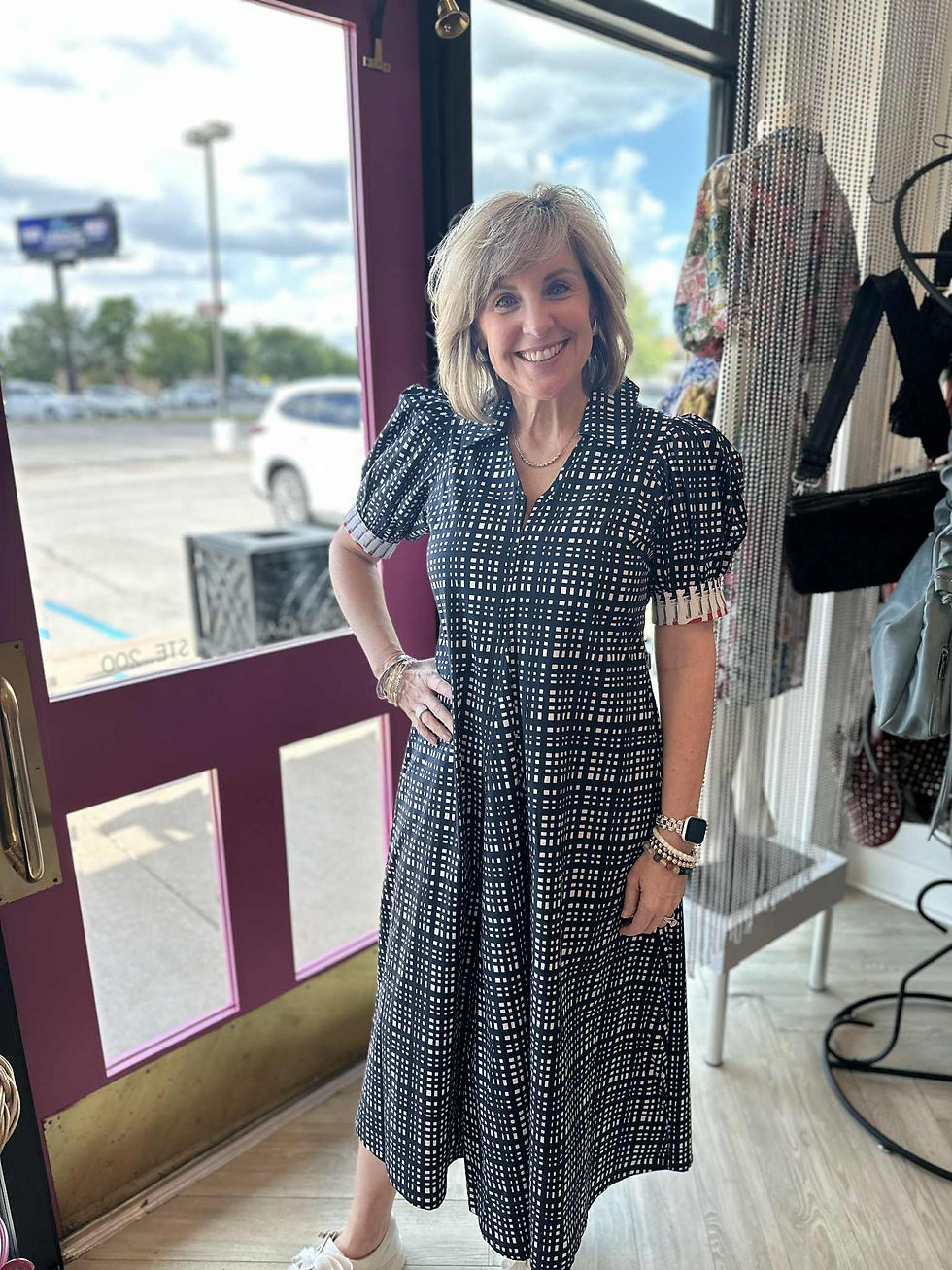 Dizzy Lizzie 6657-F4002 Montauk Black White Grid Dress