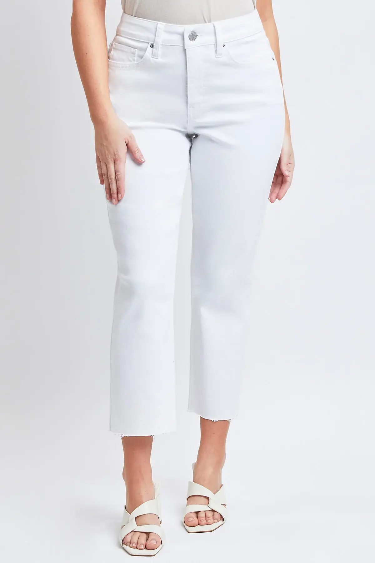 Missy Vintage High Rise Slim Straight Raw Hem Cropped Flood Jeans