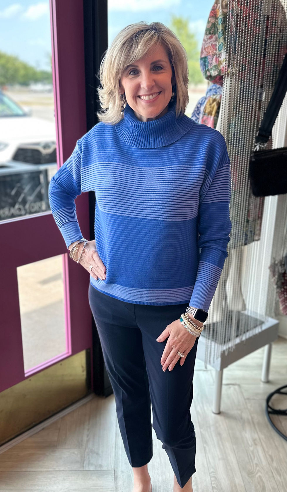 Tribal 59330/4814 3258 Turtleneck High Low Sweater With Side Slits
