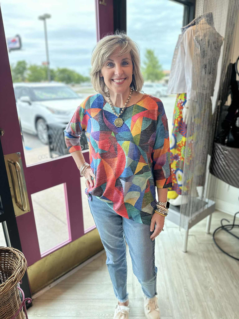 Nally & Millie F771134B Multicolor Printed Oversized Top