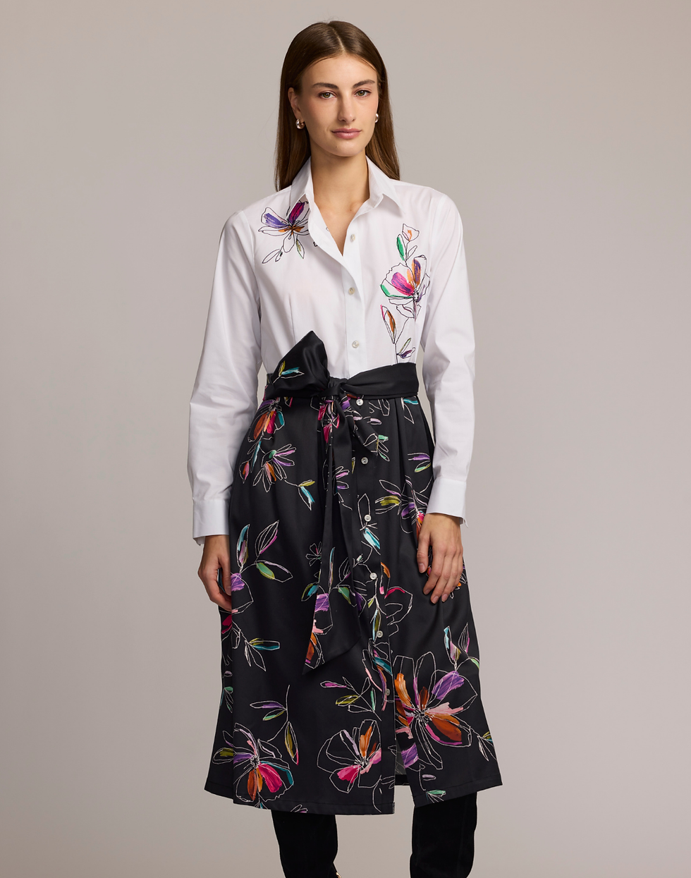 Hinson Wu 1611127 Floral Stencil Long Sleeve Robin Dress