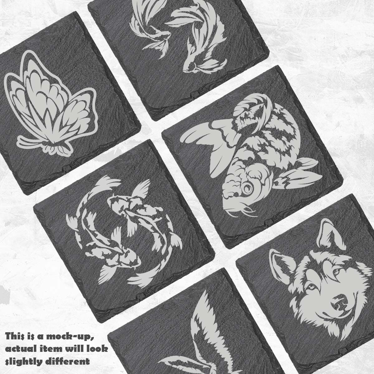 ORG - Animal Koi Fish Betta Husky Dog Butterly Eagle Bird Slate Beverage Coaster