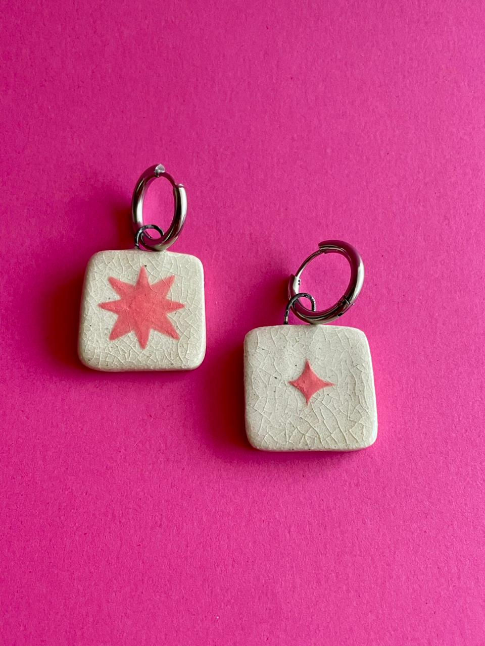 Miniatura: Brinco Estrela Rosa - Argola Prateada