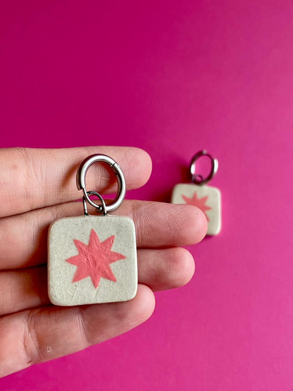 Miniatura: Brinco Estrela Rosa - Argola Prateada