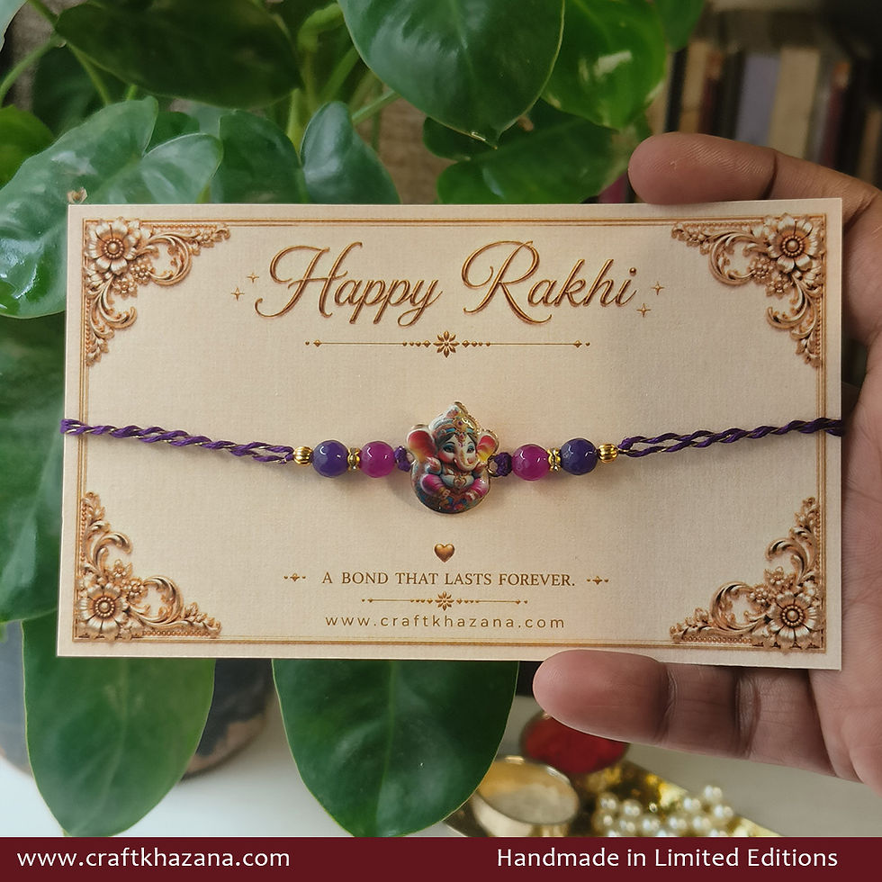 Personalised Baby Ganesha Rakhi with Blue & Purple Agate Beads