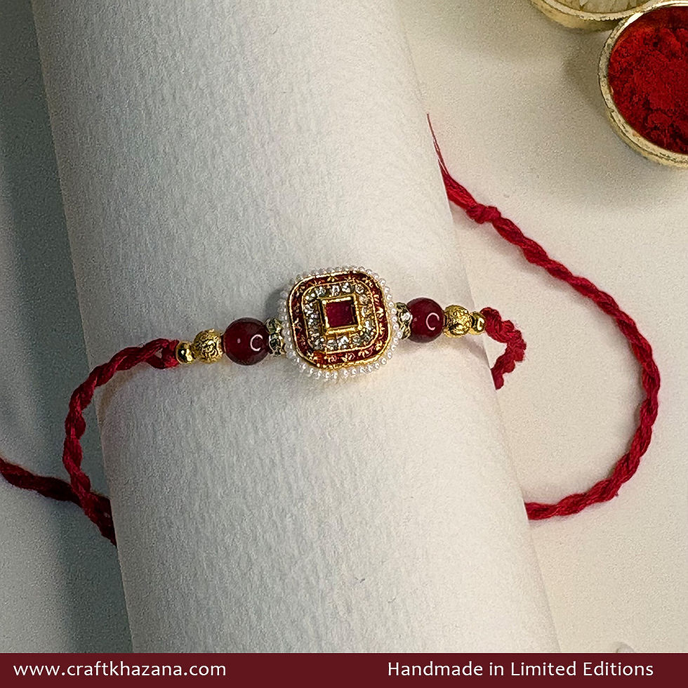 Personalised Red & Ruby Square Meenakari Bead Rakhi