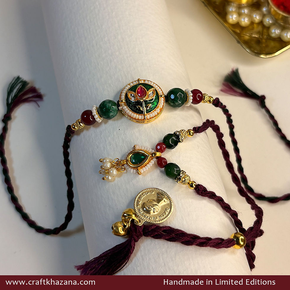 Personalised Lotus Meenakari Bhaiya Bhabhi Rakhi Set with Agate Beads
