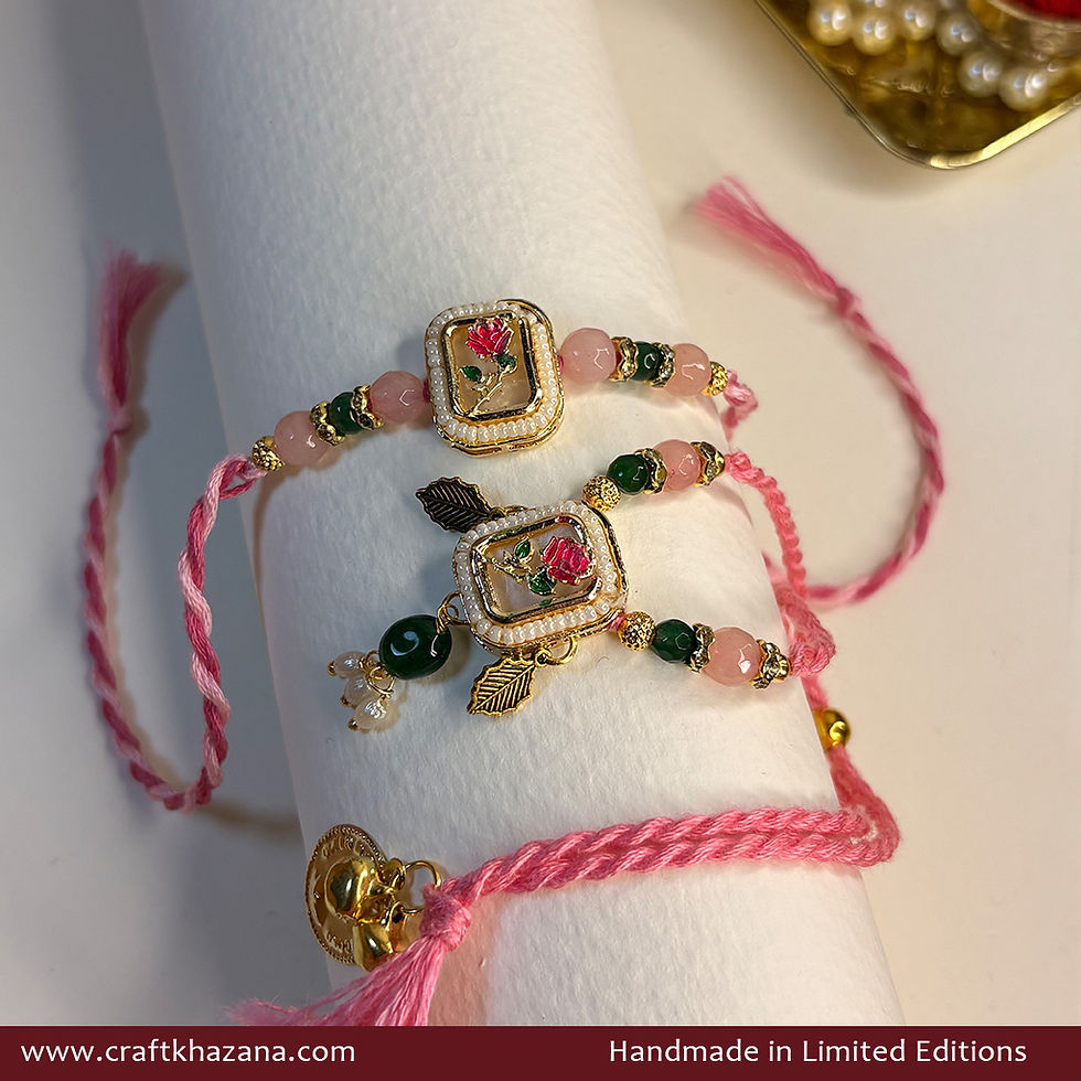 Personalised Pink Rose Bhaiya Bhabhi Rakhi Set with Pink Agates