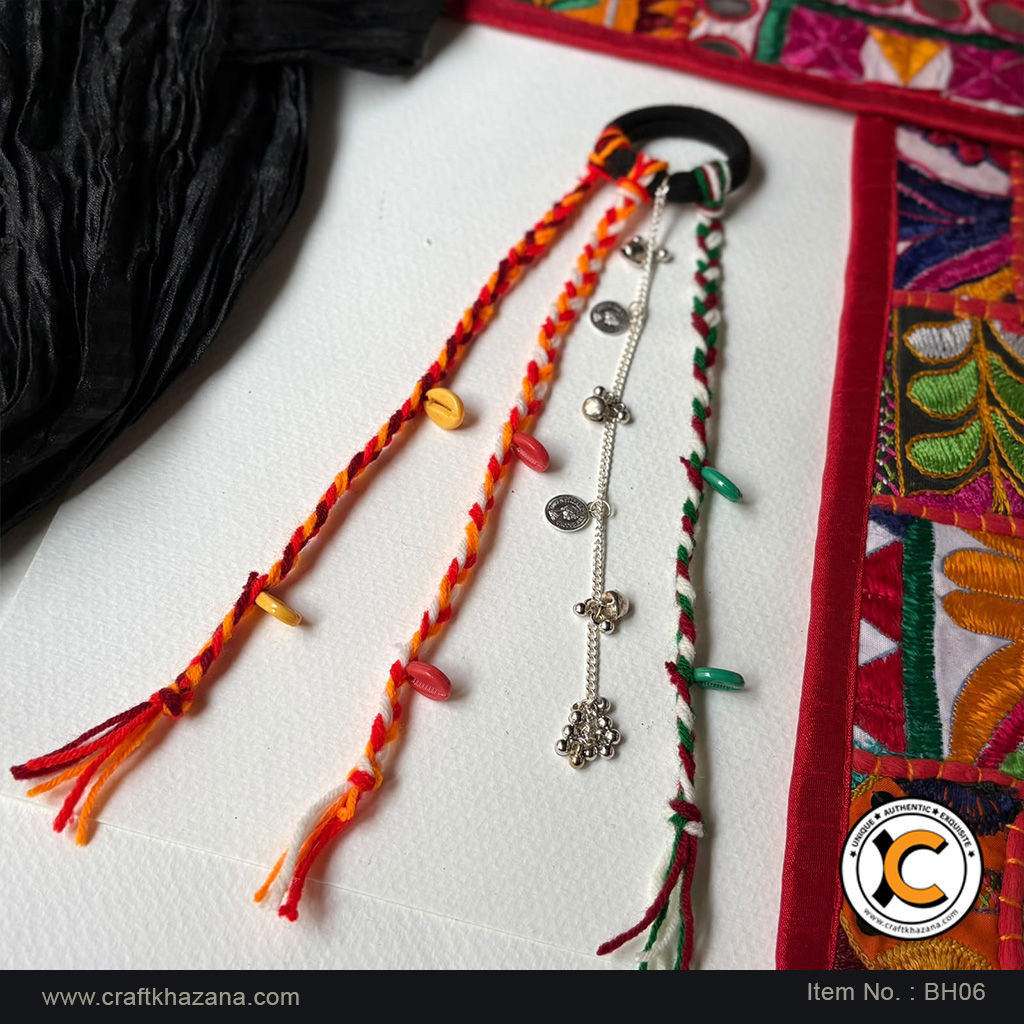 10 inch handmade multicolour boho hair braids with cowrie shells and silver charm chain