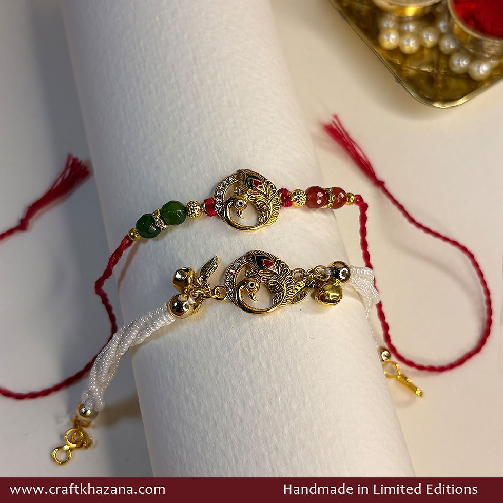 Personalised Peacock Bhaiya Bhabhi Rakhi Set with Agate Beads