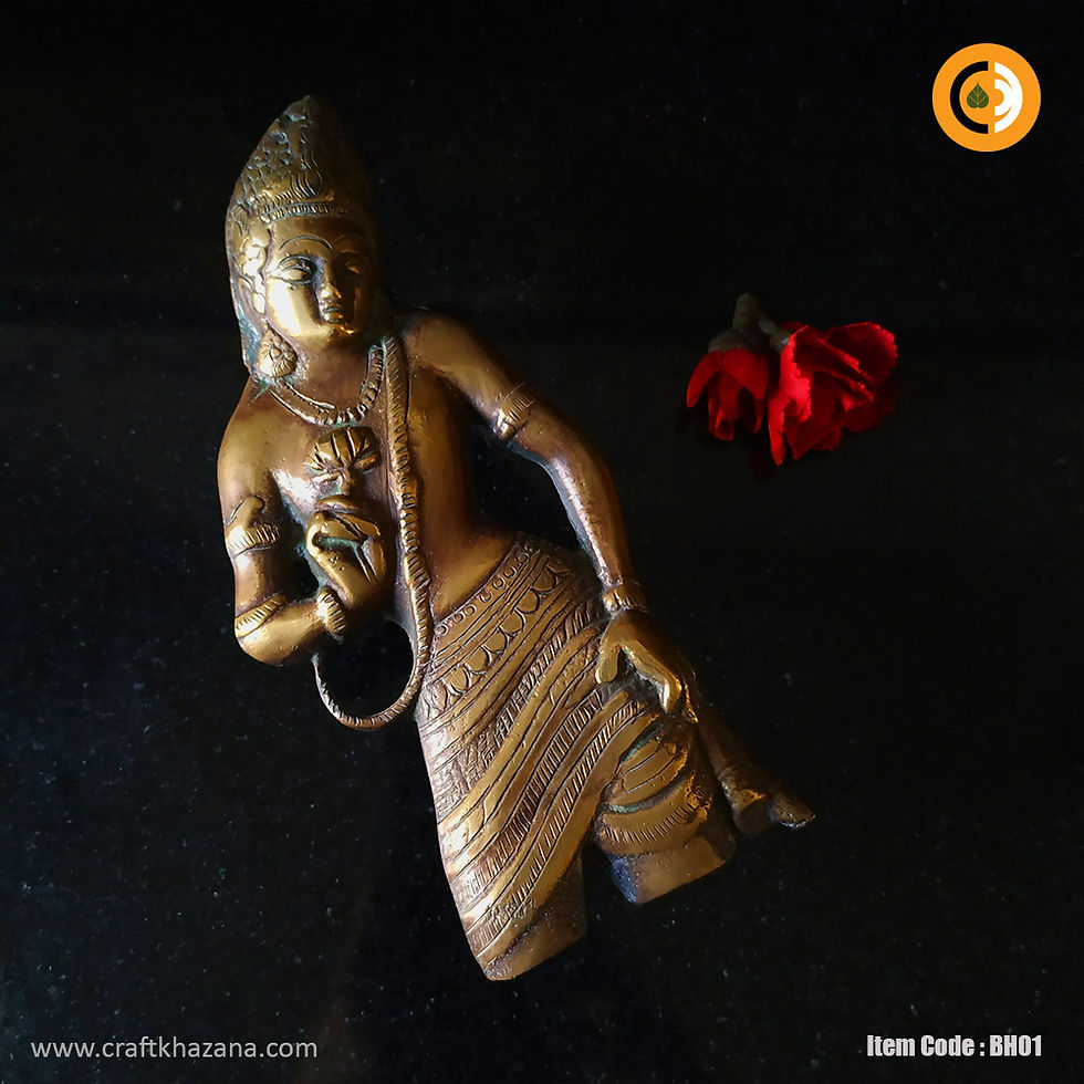 Thumbnail: Bodhisattva, brass door handle in antique finish