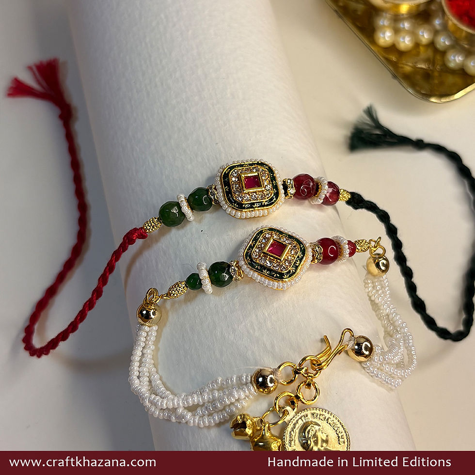 Personalised Green Meenakari Bhaiya Bhabhi Bracelet Rakhi Set