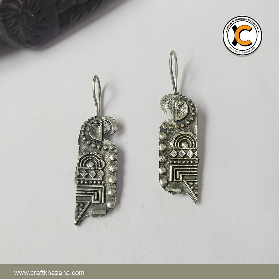 Oxidized Silver Tribal Parrot Hook Earrings – Handcrafted Statement Bird Drop Earrings