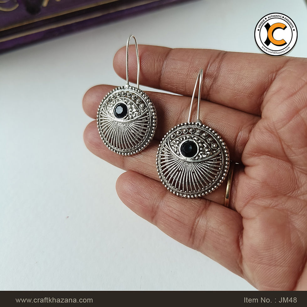 Thumbnail: Chandni, Round Filigree Silver Look-Alike Brass Earrings