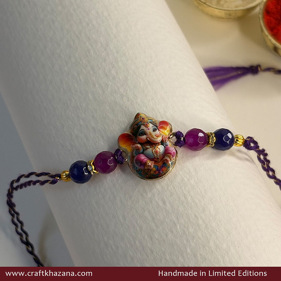 Personalised Baby Ganesha Rakhi with Blue & Purple Agate Beads