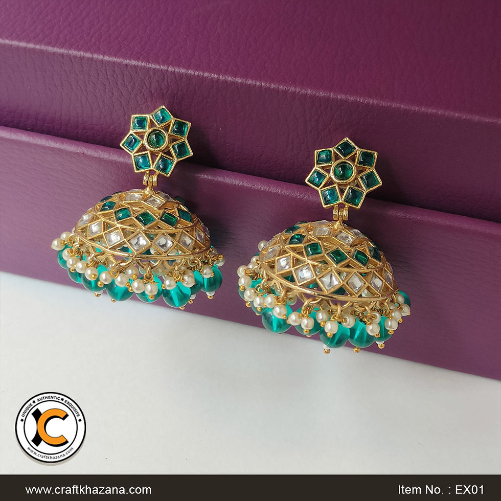 Emerald Green Kundan Jhumka Earrings for wedding