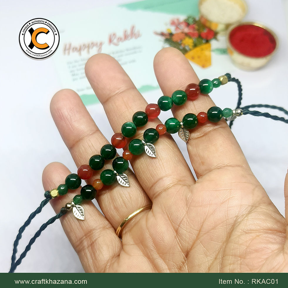Thumbnail: Pavan, Agates Couple Rakhi Set (Green and Orange))